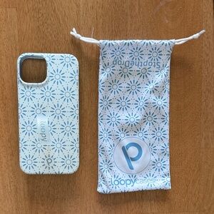 Loopy Case White & Teal Floral Pattern Phone Case with Matching Drawstring Pouch